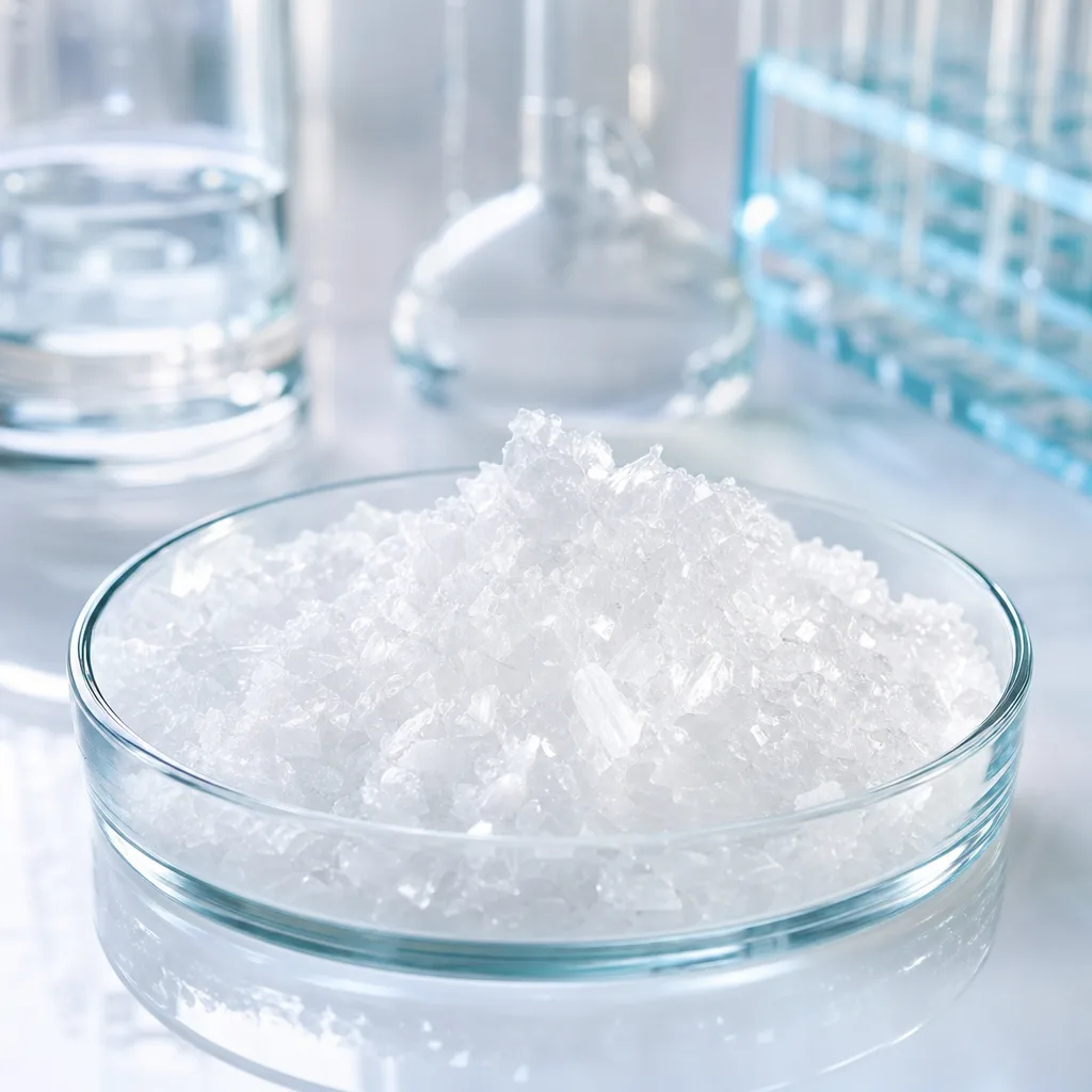 close up of leucine amino acid crystals under laboratory style lighting
