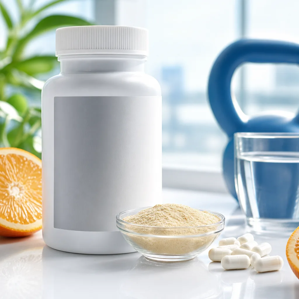 supplement label and ingredient list close up under bright light