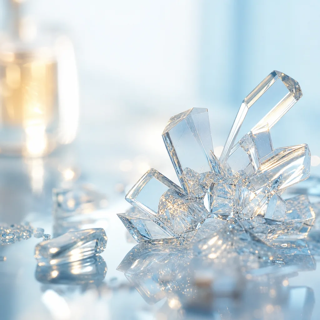 close up of vitamin D crystals under warm laboratory light