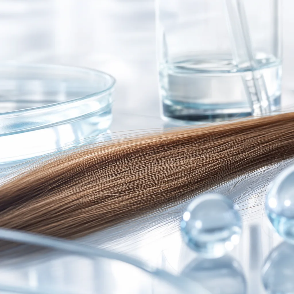 macro close up of hair strands with soft studio lighting, no faces visible