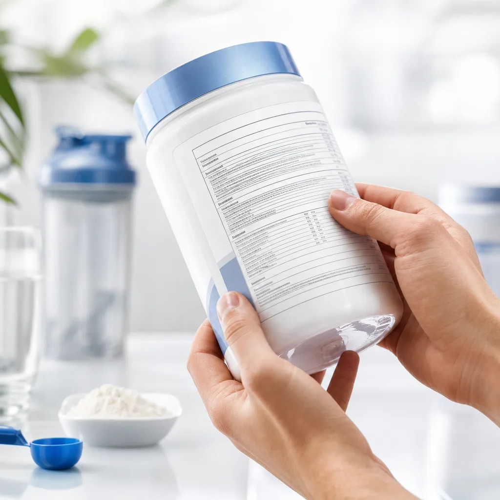 close up of a supplement label and ingredient list being read by hand